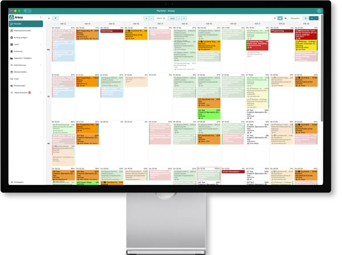 In der digitalen Plantafel siehst du alle Aufträge, Arbeitsschritte und Zuständigkeiten auf einen Blick.