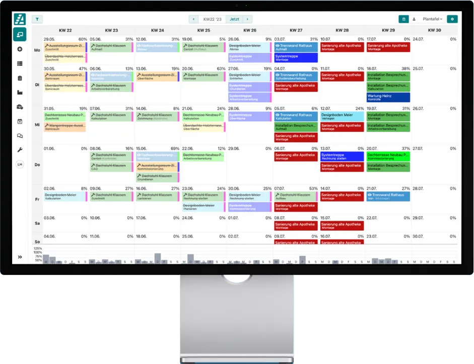 In der digitalen Plantafel behältst du den Überblick über deine Aufträge.