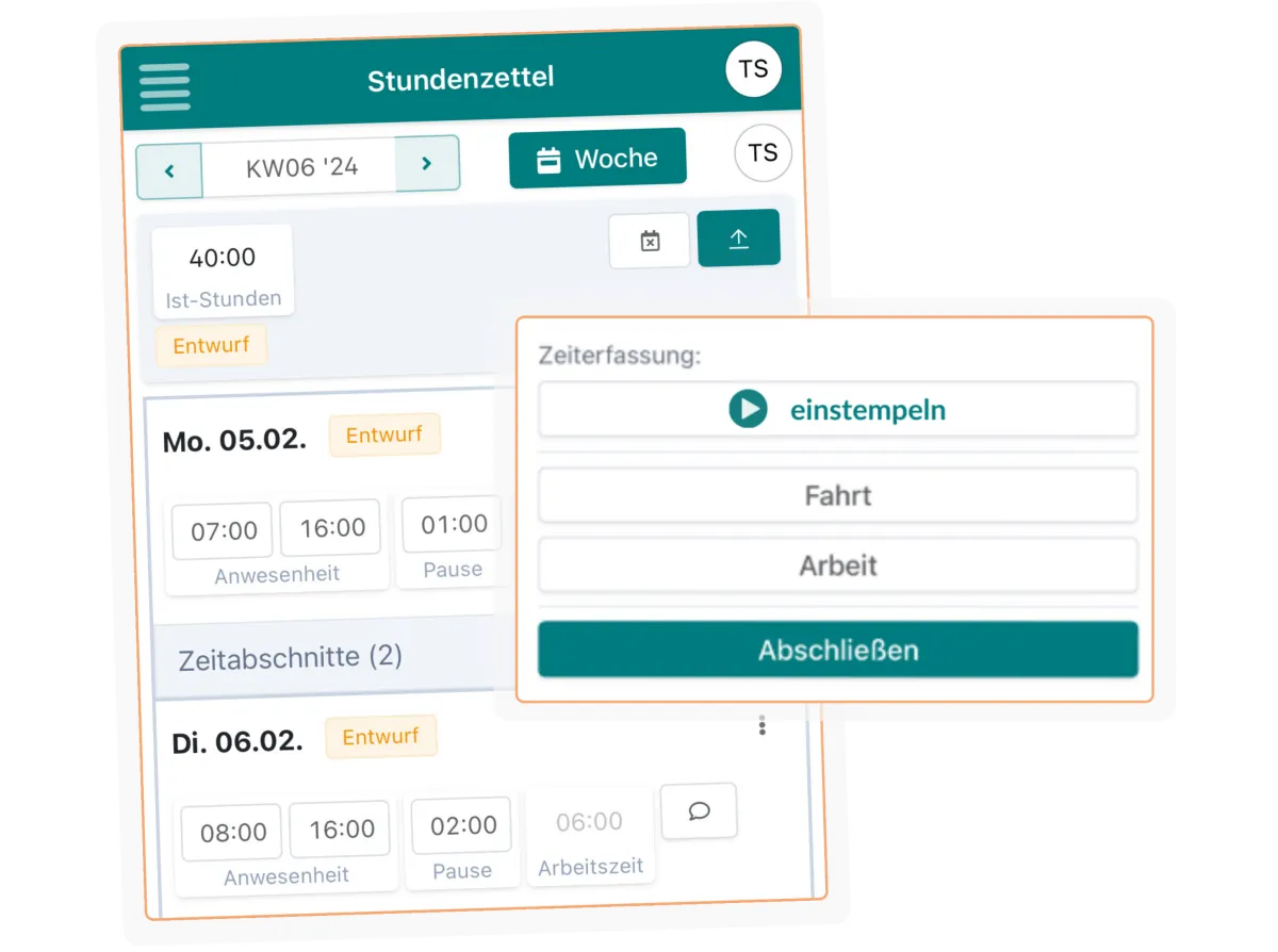 Deine Mitarbeiter erfassen ihre Zeiten direkt da, wo sie arbeiten.