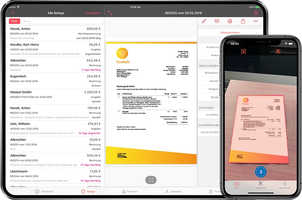 In der Belegerfassung kannst du Belege einfach fotografieren und hochladen.