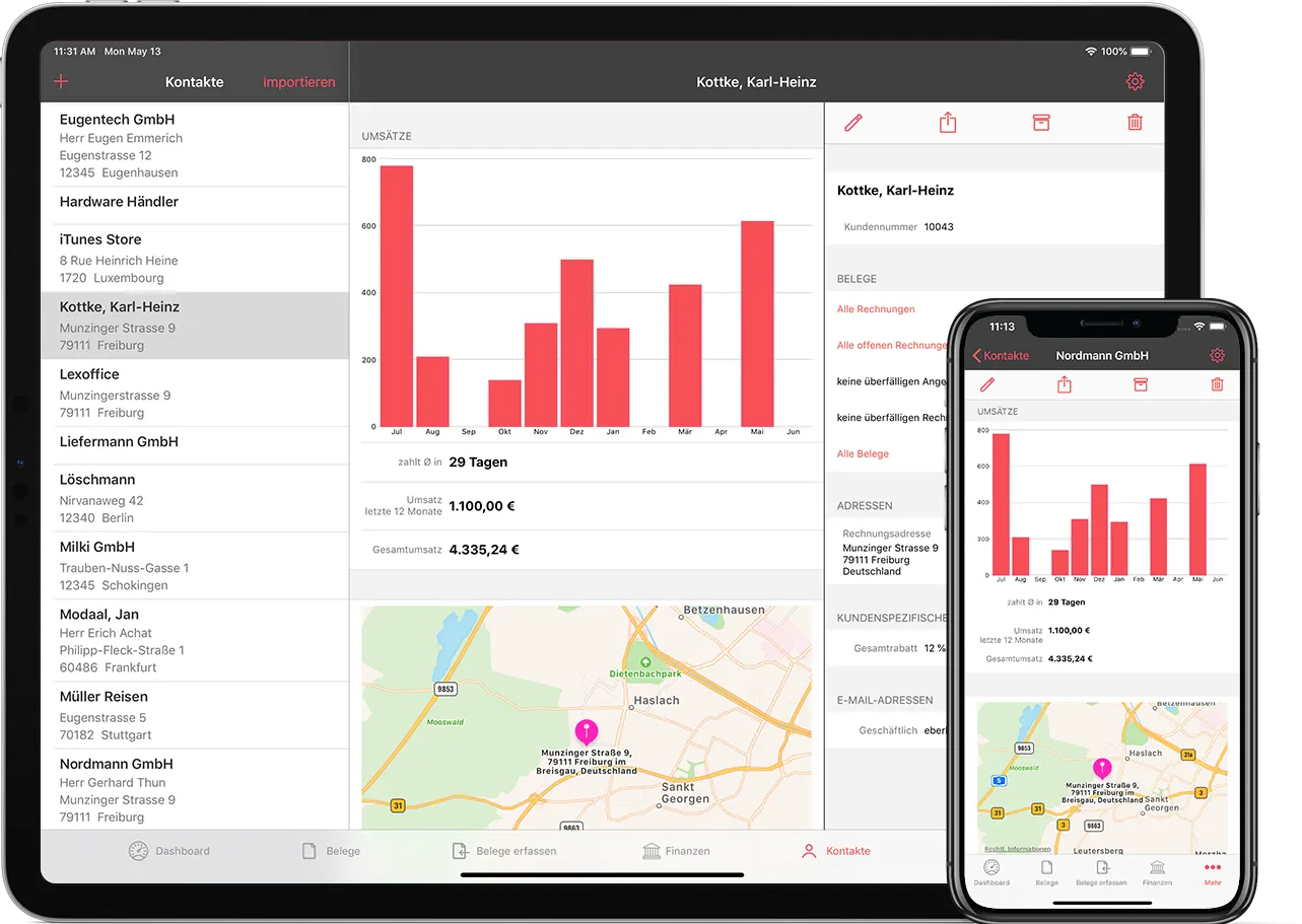In der Kontaktverwaltung kannst du deine Kunden und Lieferanten verwalten.
