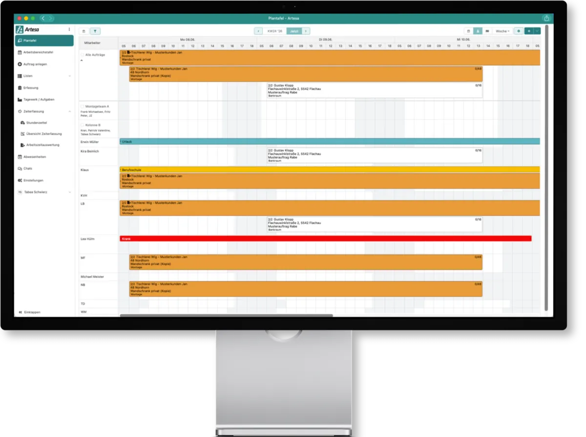 Mit Artesa wird deine Urlaubsplanung direkt in die Planung integriert.