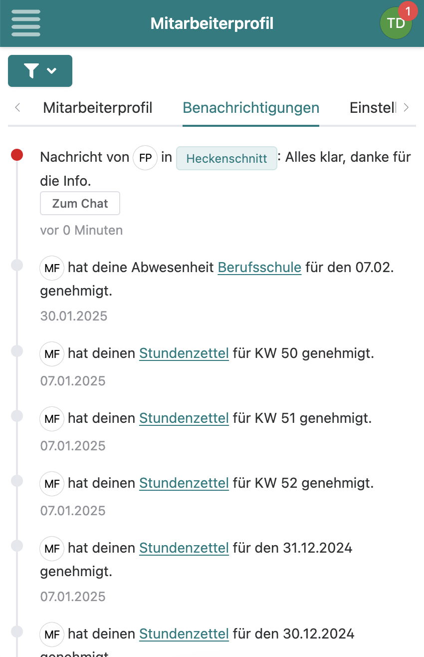 Benachrichtigungen bei neuen Chat-Nachrichten