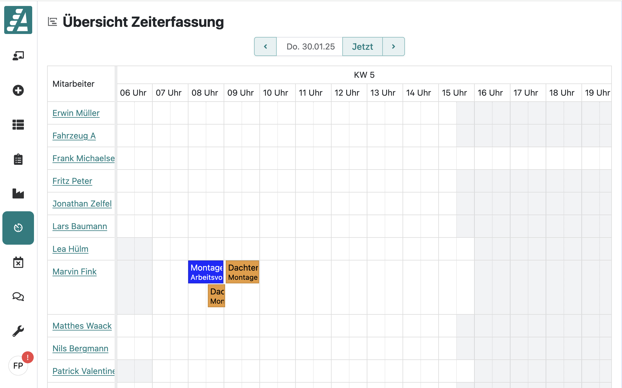 Übersicht Zeiterfassung