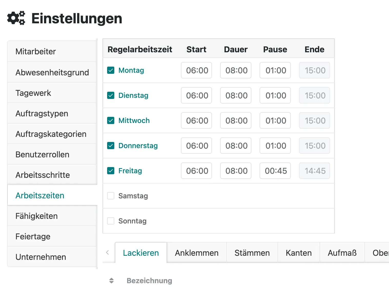 Regelarbeitszeiten