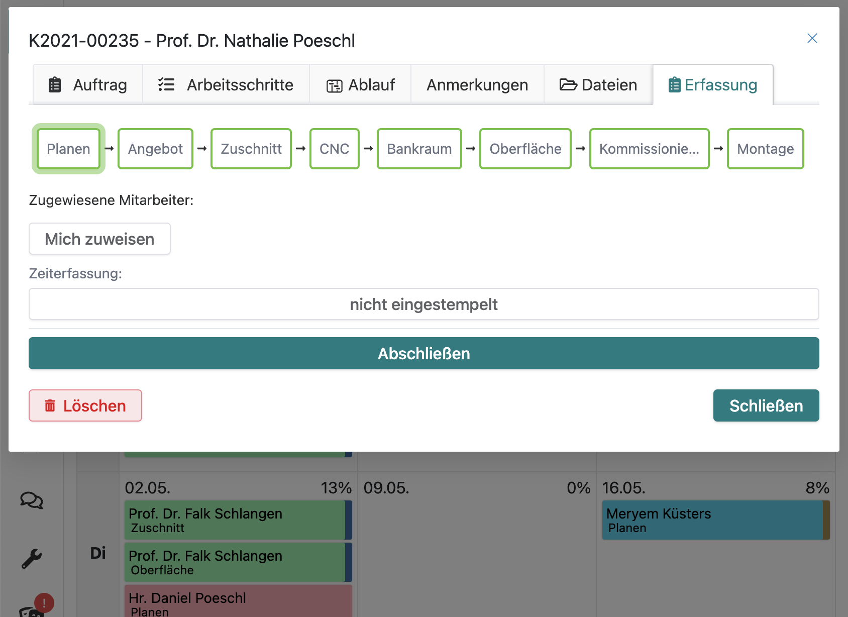 Erfassung in der Auftragsakte